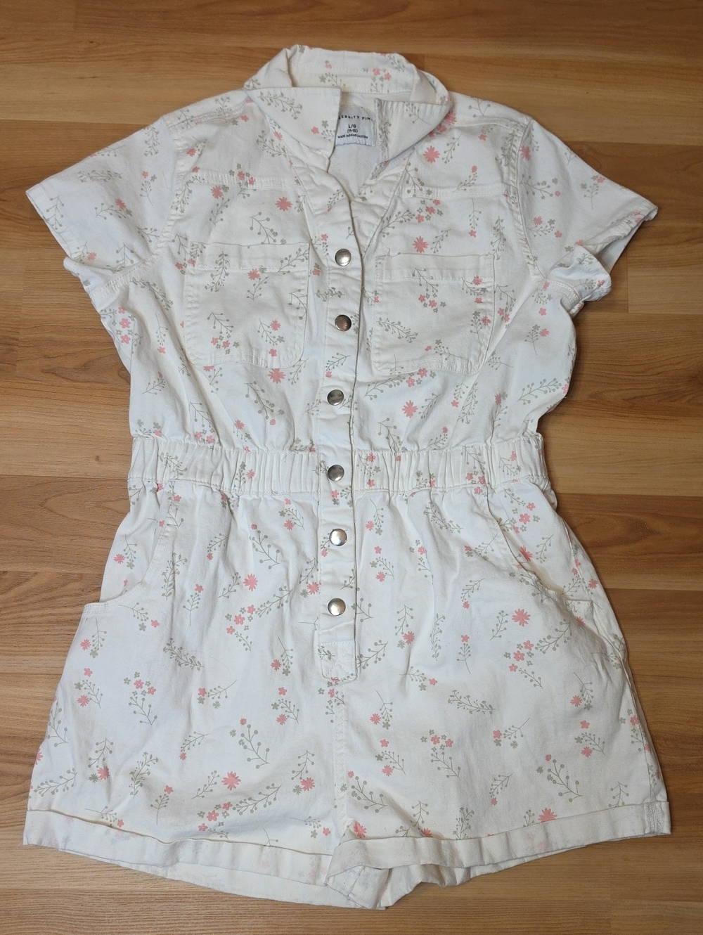 Celebrity Pink Juniors Cream Floral Button-Front Romper with Pink Accents